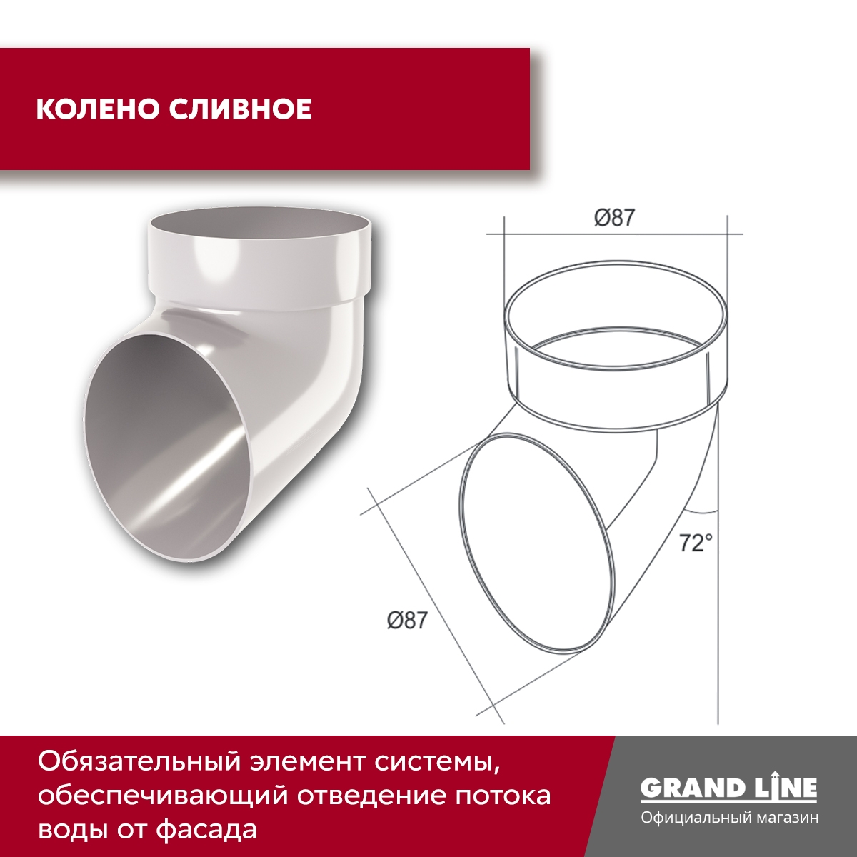 Комплект водосточной системы Классика 120 ПВХ Grand Line, 6 м/3м белый (RAL 9003)