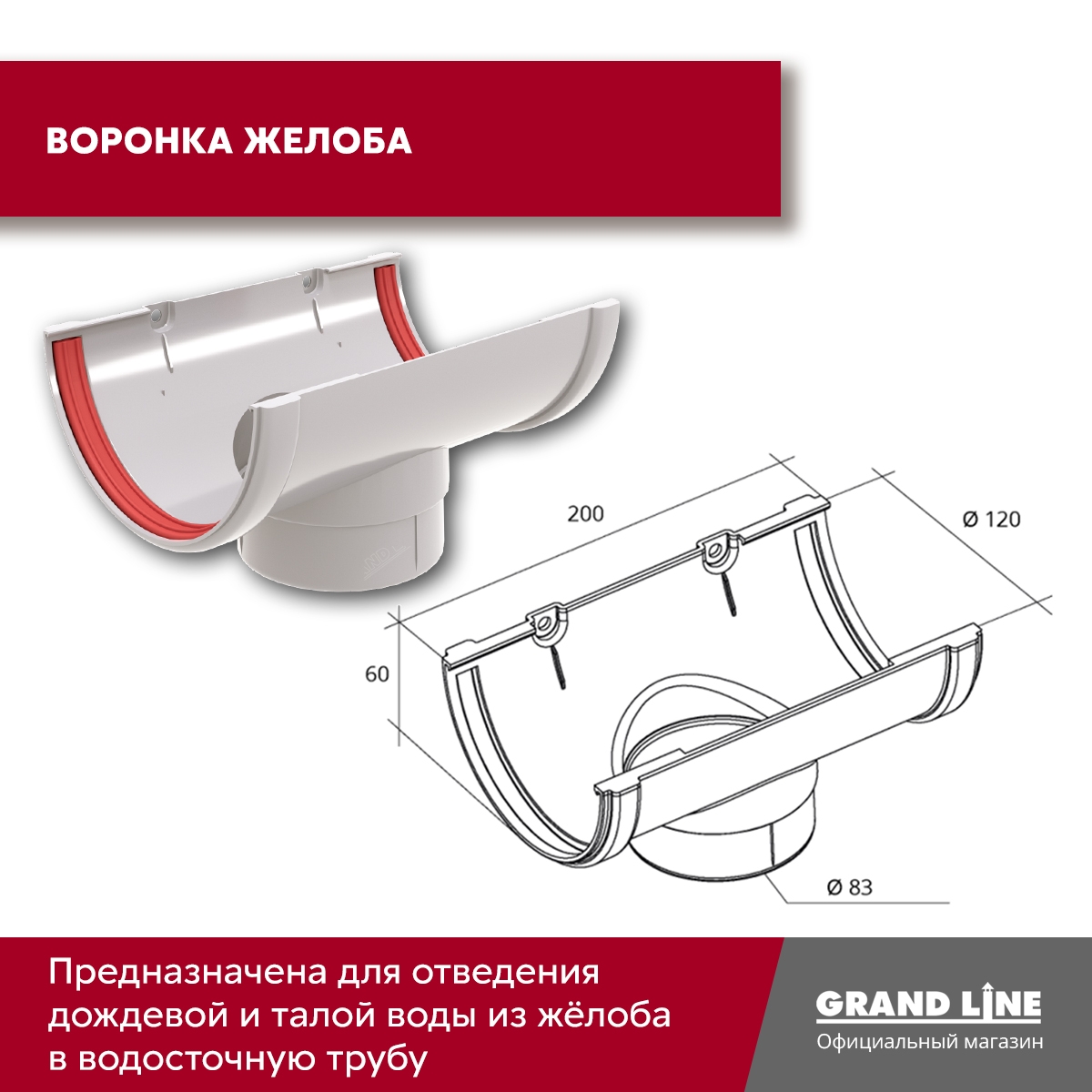Комплект водосточной системы Классика 120 ПВХ Grand Line, 6 м/3м белый (RAL 9003)