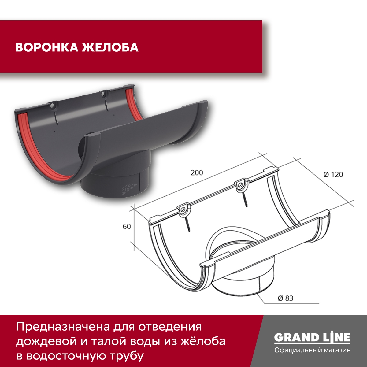 Комплект водосточной системы Классика 120 ПВХ Grand Line, 6 м/3м графит (RAL 7024)